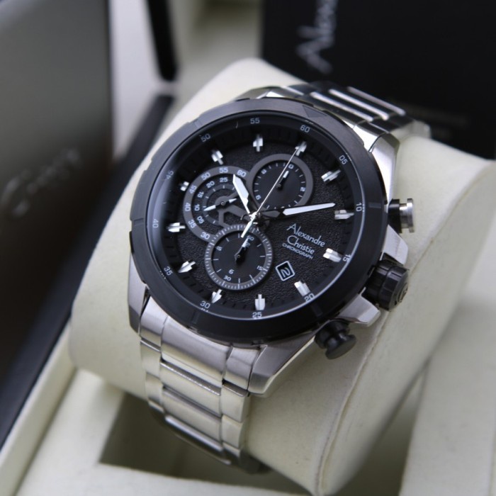 ✨Sale Jam Pria Alexandre Christie Ac 6508 Ac6508 Silver Black Originaal Terbatas