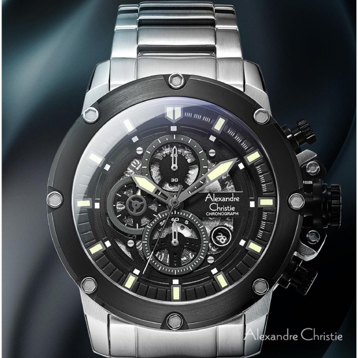 ✨Sale Jam Tangan Pria Alexandre Christie Ac6564 Ac 6564 Silver Black Origina Diskon