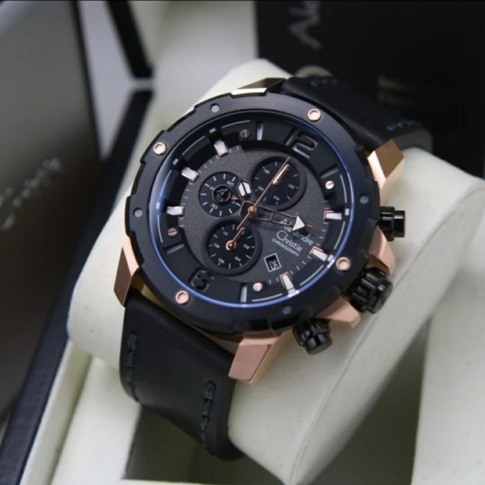 ✨Ready Alexandre Christie Ac6410 Ac 6410 Black Rosegold Jam Tangan Pria Terbatas