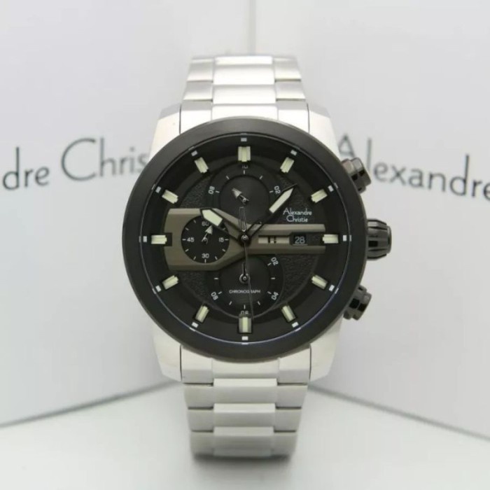 ✨Ready Jam Tangan Pria Alexandre Christie Ac 6559 Mc Original Silver Black Limited