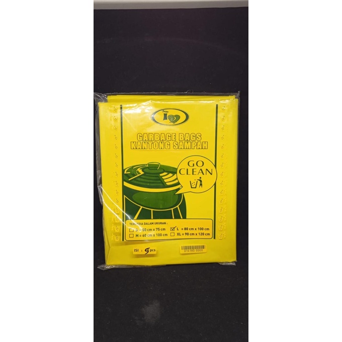 Produk Unggulan] KANTONG SAMPAH L 80 X 100 CM KUNING/ TRASH BAG @5 PCS
