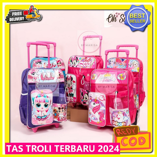 Tas Troli Anak Perempuan 2024 Tasae Roda Impor Timbul Led Kuda Pony Frozen Doraemon Ransel Cowok Cew