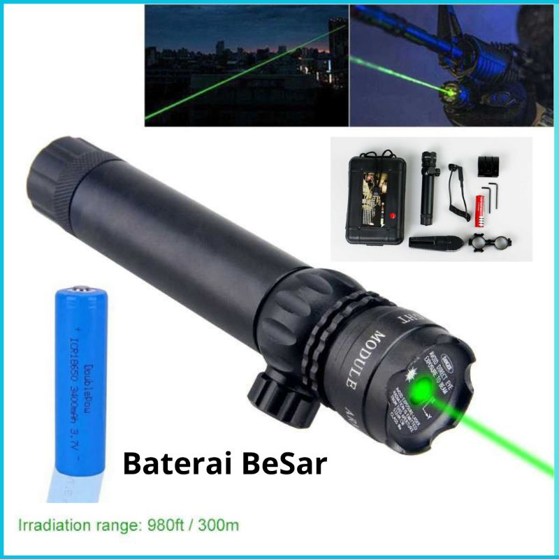 COD Cepat Laser Senapan Nyala Hijau Scope Siang Malam Fullset plus Baterai Besar 18650 + Charger /