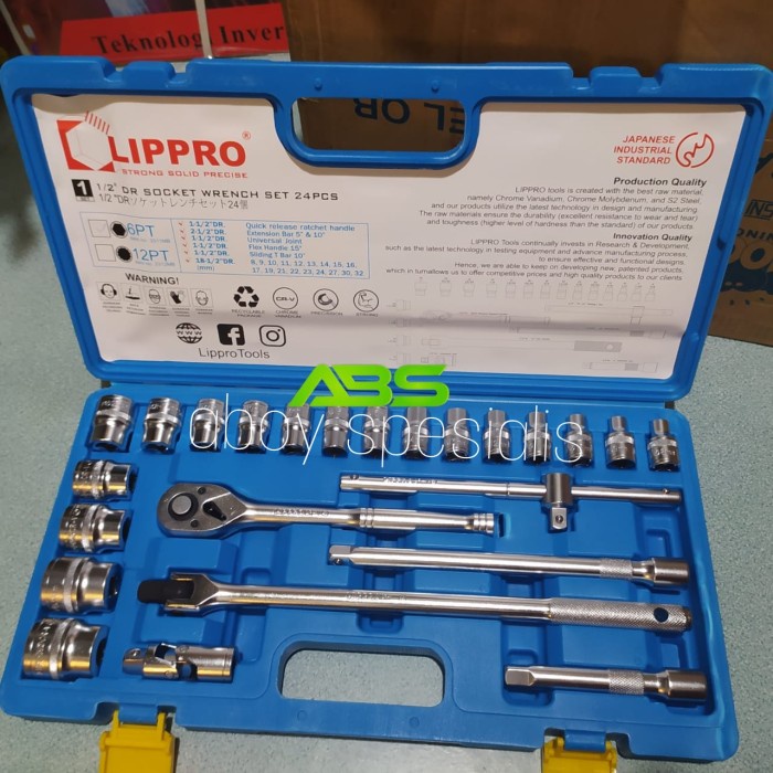 ✅Baru Kunci Shock Set Lippro Japan 24 Pcs 1/2 Inch Berkualitas