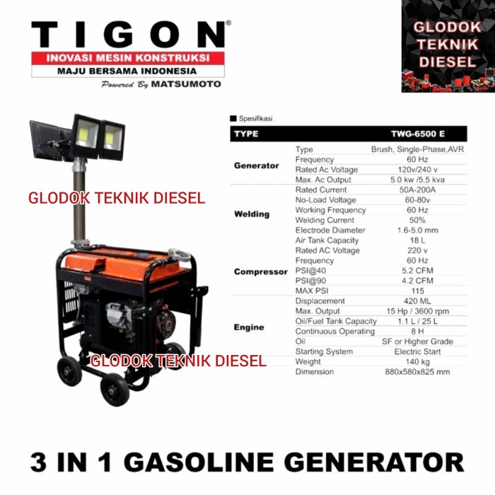 [Original] Mesin Las Serbaguna Tigon Twg 6500E 4In1 Genset Las  Compresor Lampu Terbatas