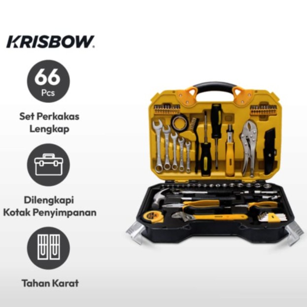 [Ori] Set Perkakas Mekanik Krisbow 66 Pcs Set Tools Kit Alat Perkakas W/ Box Limited
