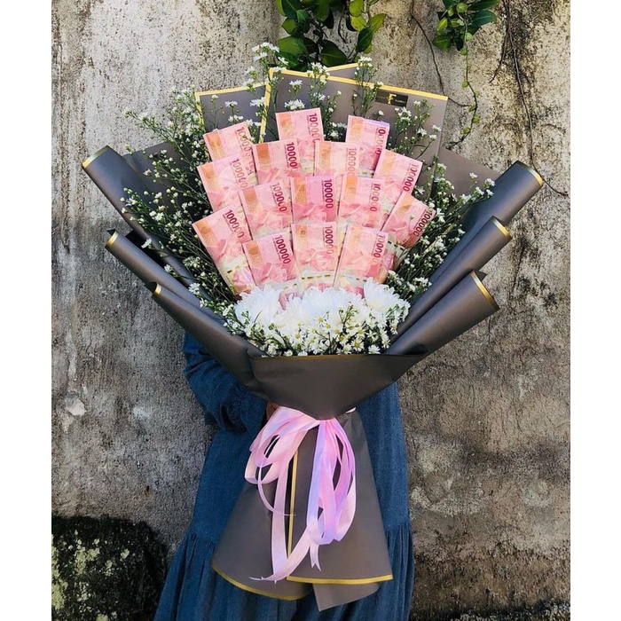 [New] Money Buket  Pecahan 100K : 15 Lembar With Bunga Asli  Limited