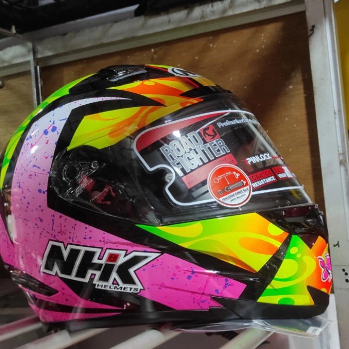 ✨Termurah Helm Nhk X9 Full Face Motif New Pink Lis Hijau Double Visor Terbatas