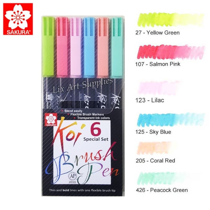 

Gaya Sakura Koi Coloring Brush Pen Set 6 - Pastel Color