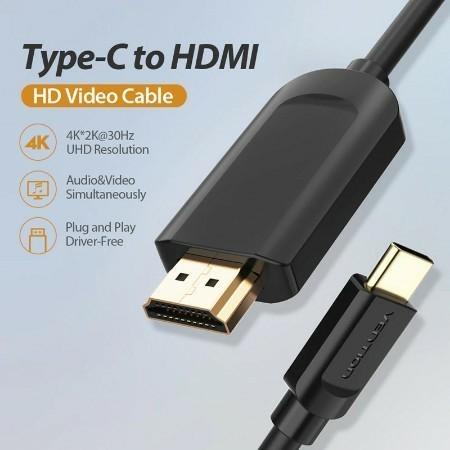 Kabel Adapter USB Type-C to ke HDMI Cable 4K 1,5meter Vention Original Best Seller
