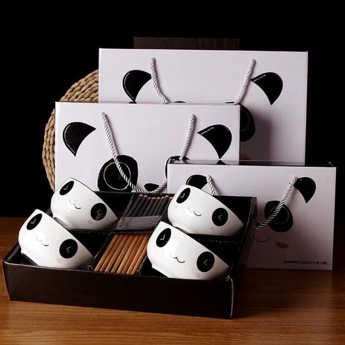 Panda Bowl Set mangkok keramik lucu souvenir kado hadiah gift hampers BS1