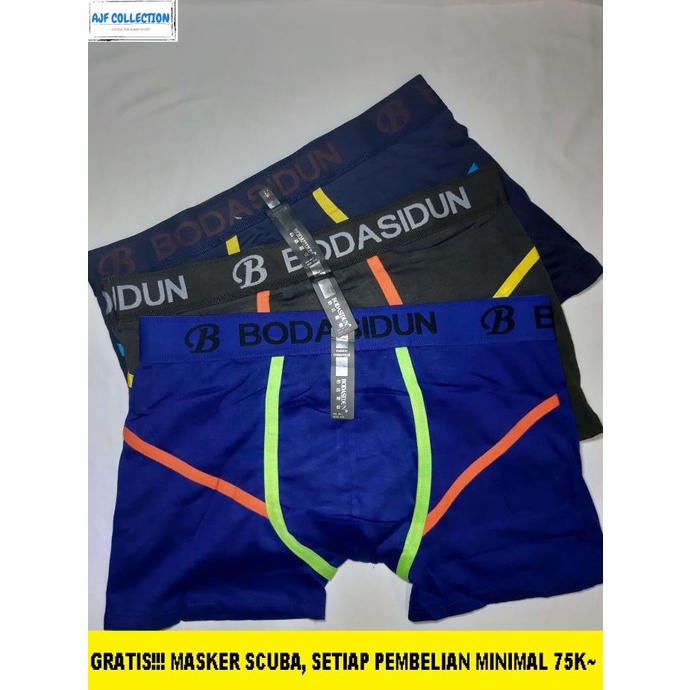 CELANA DALAM BOXER PRIA BODASIDUN BAHAN SUPER LEMBUT 1 KOTAK ISI 3 PCS