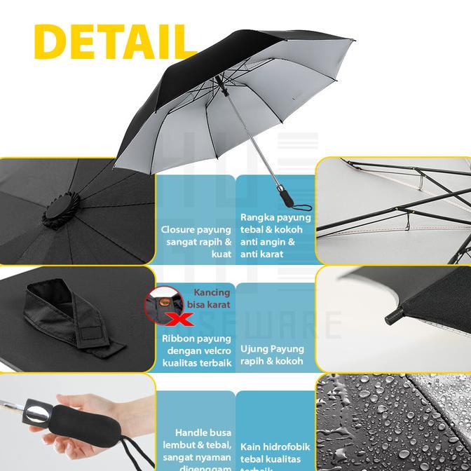 HUGO Payung Lipat Golf Besar Mewah Jumbo Otomatis Polos Lipat Dua