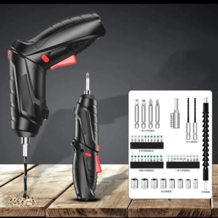 Obeng Listrik Bor Cordless Set 48 Mini Portable Mur Baut Mata Mesin Sk
