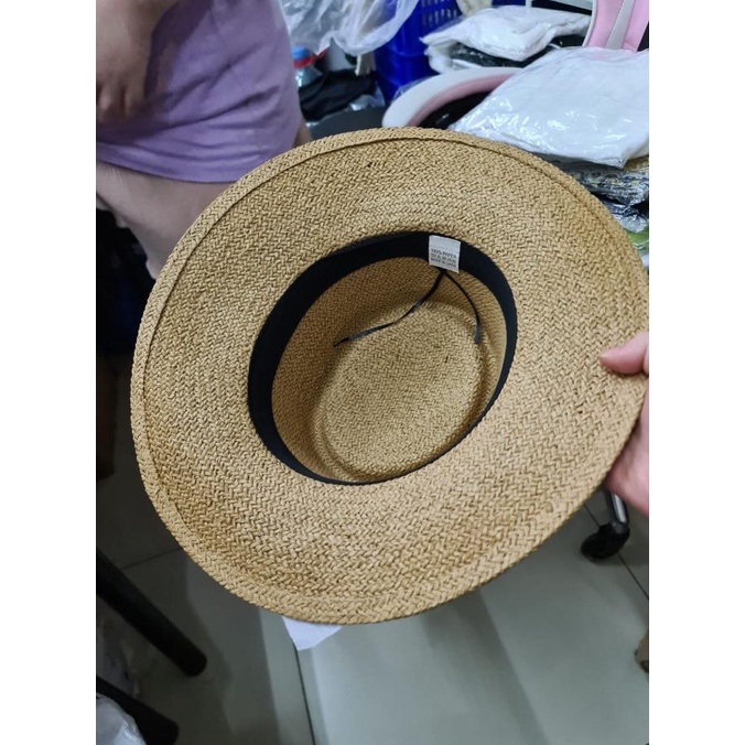 Khaki Topi Boater Lebar Import Topi Pantai Wanita Straw Hat Premium X Original