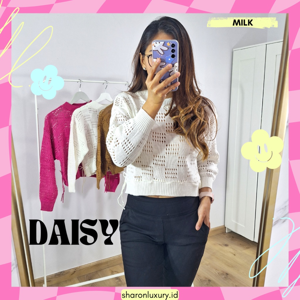 CROP TOP / CROP TOP RAJUT / CROP TOP LENGAN PANJANG / BAJU RAJUT WANITA - DAISY TOP