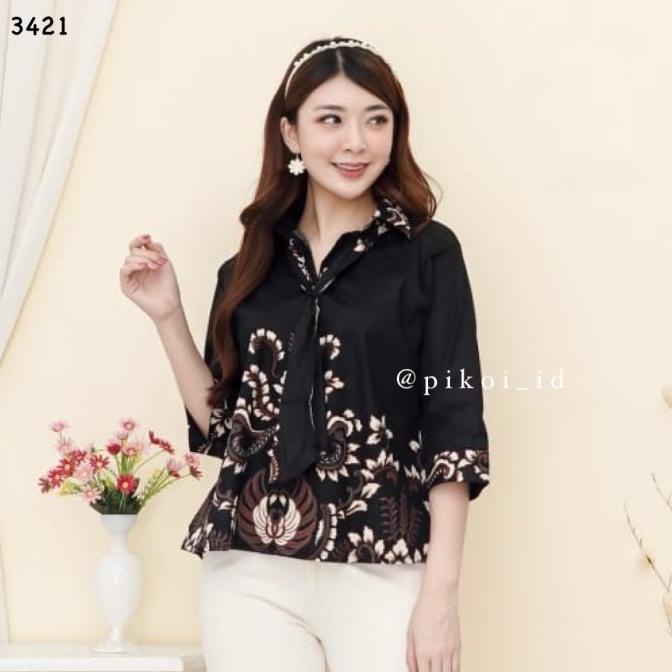 Atasan Batik Wanita Modern / Baju Batik Syal Leher Kerah Dasi Batik Limited Edition