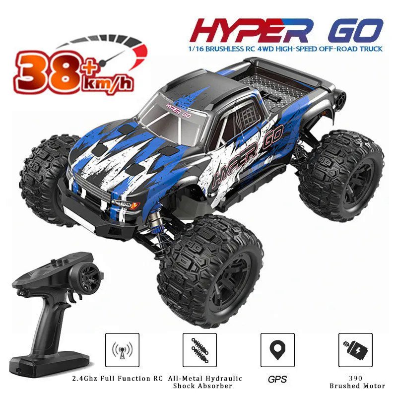 MJX Hyper Go Truk Monster Mainan Listrik, Mobil RC GPS H16H H16E 1:16 2.4G Kecepatan Tinggi Drift 4WD Off-Road