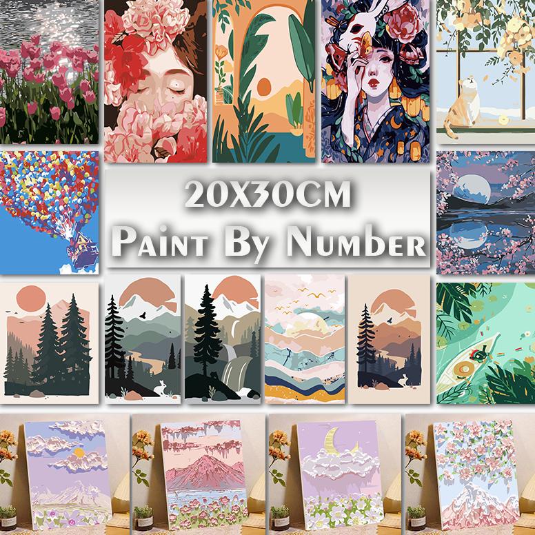 

Promo Paint By Number 20x30cm DIY Paint Kit with Frame Digital Painting Landscape Cartoon Anime Series Original