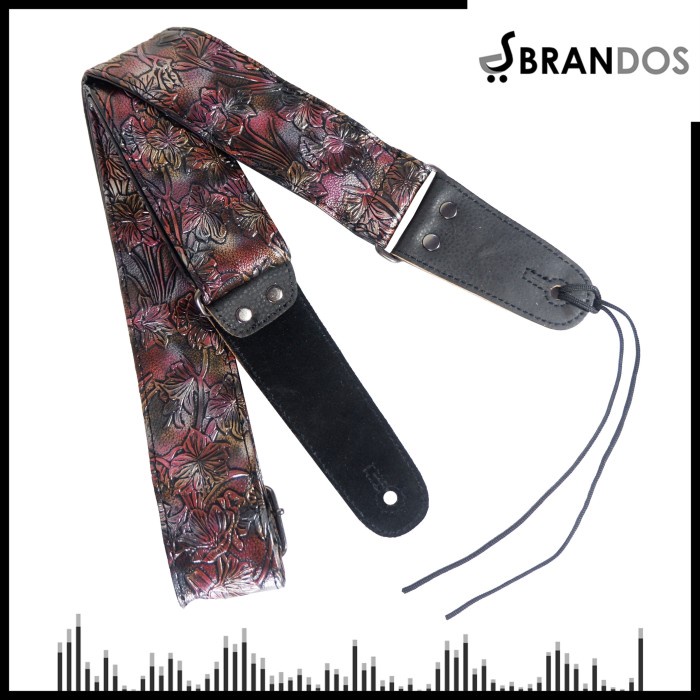 STRAP GITAR KULIT MOTIF BUNGA BONUS PICK TALI GUITAR ROCK YOU SK-93