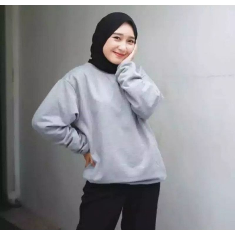 Sweater polos cewek wanita lengan panjang_Sweater polos lengan panjang