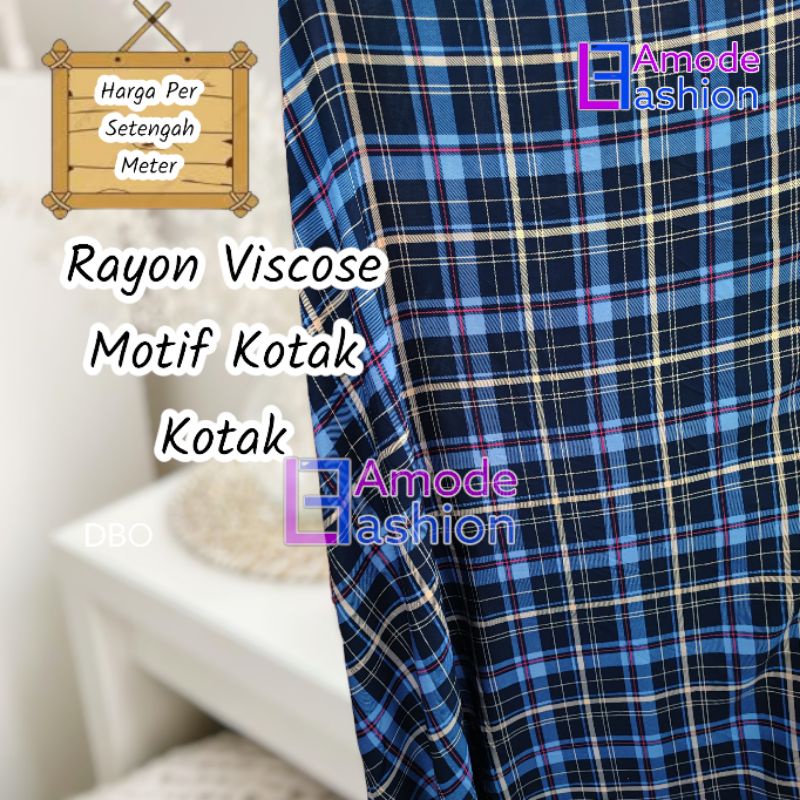 Kain Rayon Viscose Motif Kotak Kotak