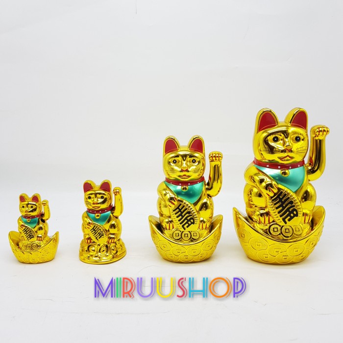 patung kucing hoki uang emas yuan bao qian