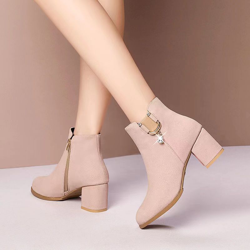 Sepatu Bot Hak Tinggi untuk Wanita, Sepatu Bot Pendek Gaya Korea