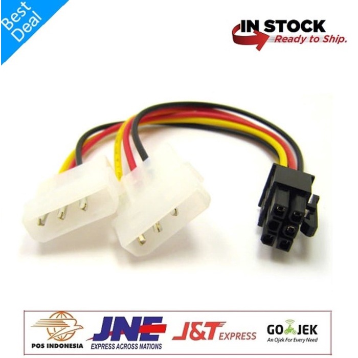 Murah Kabel Konektor Power Vga 6 Pin To 2 Dual Molex 4 Pin