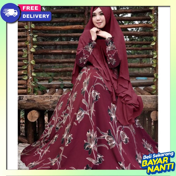 Bahan Premium Gamus Kekinian Setelan Gmis Dan Hijab Murah Ghamis Sarii Famis Gamis Plus Jilbab Berku