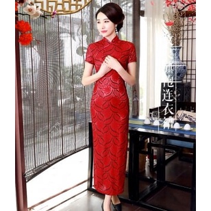 Modern Cheongsam Bordir Panjang Wanita Import Long Dress Brokat