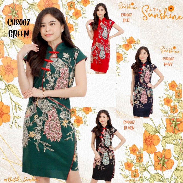 Cheongsam Sangjit Dress Batik Terusan Wanita Chs007 Red Green Navy