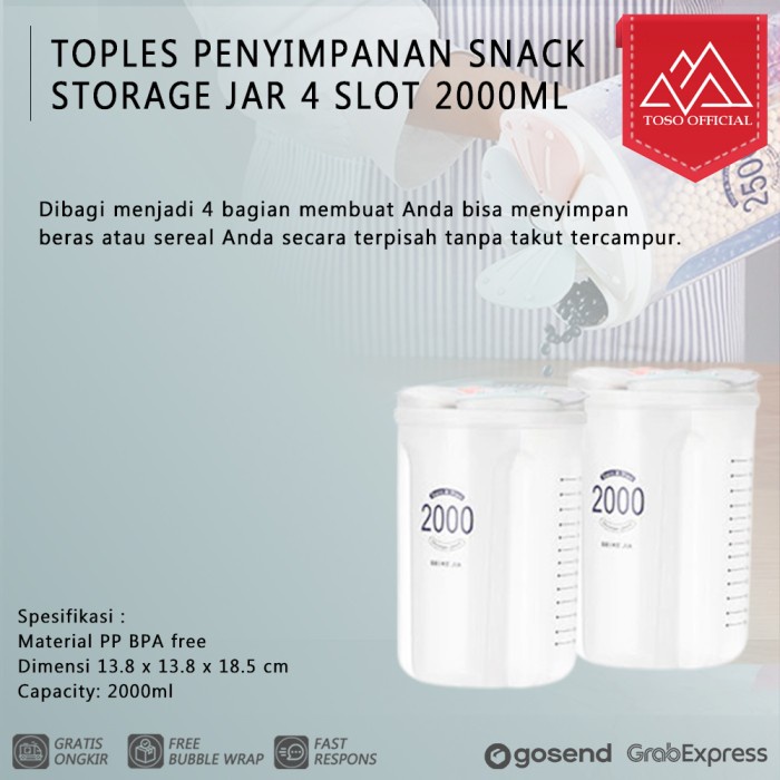 

Toples Kue Penyimpanan Sereal Snack Storage Jar 4 Slot 2000Ml