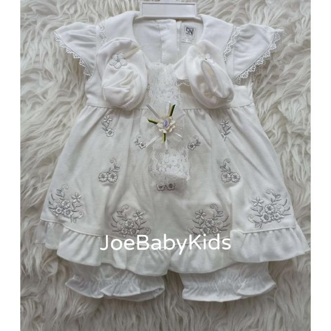 COD Dress bayi 0-6 bulan set putih / Pakaian bayi perempuan set putih