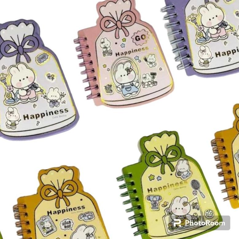 

(happines/bungkus kado) Notebook Note Book Notes Note Agenda Diary Buku Catatan Kecil Mini Saku ukuran A7 motif lucu aesthetic aestetik estetik bentuk bungkus kado cover tebal premium