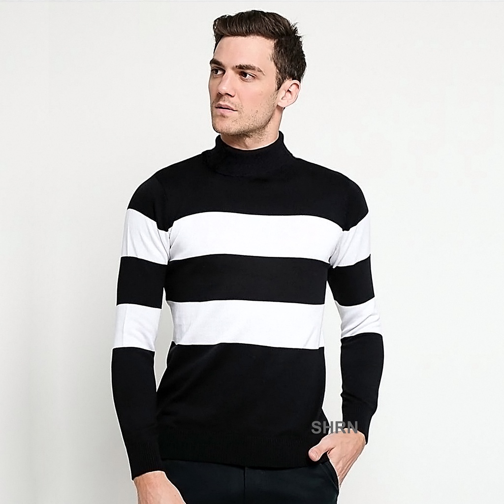 Turtlene Rajut Pria Sweater Rajut Switer Hangat Kerah Tinggi