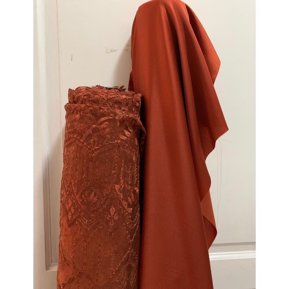 Kain Meteran 1/2 Meter Bahan Kain Satin Maxmara Polos Original Warna Teracota Bata Mudah & Nyaman
