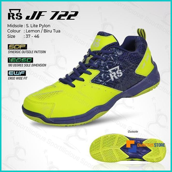 Sepatu Bulutangkis RS JF 722 Lemon/Biru Tua RS Jeffer 722 Original - [OMX]