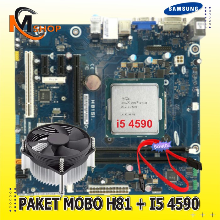 Motherboard Mobo H81 Socket 1150 DDR3 + Processor Core i5 4590 + Fan