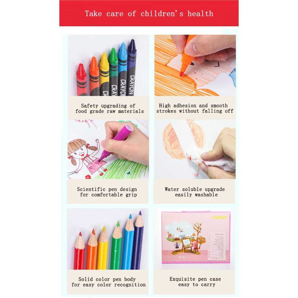 

Set Alat Mewarnai Menggambar Anak Colorful Childrens 168 Pcs Spidol Crayon Sil Warna - Zf168