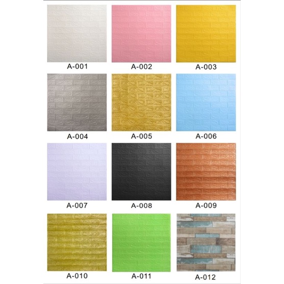 Wallfoam Dinding Motif Bata Putih, Pink, Kuning, Abu, Gold, Biru, Ungu muda, Hijau, Coklat, Hitam
