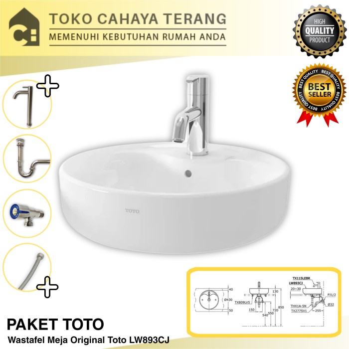 Paket Wastafel Toto Meja LW893J Komplit / Wastafel Toto / Wastafel Set