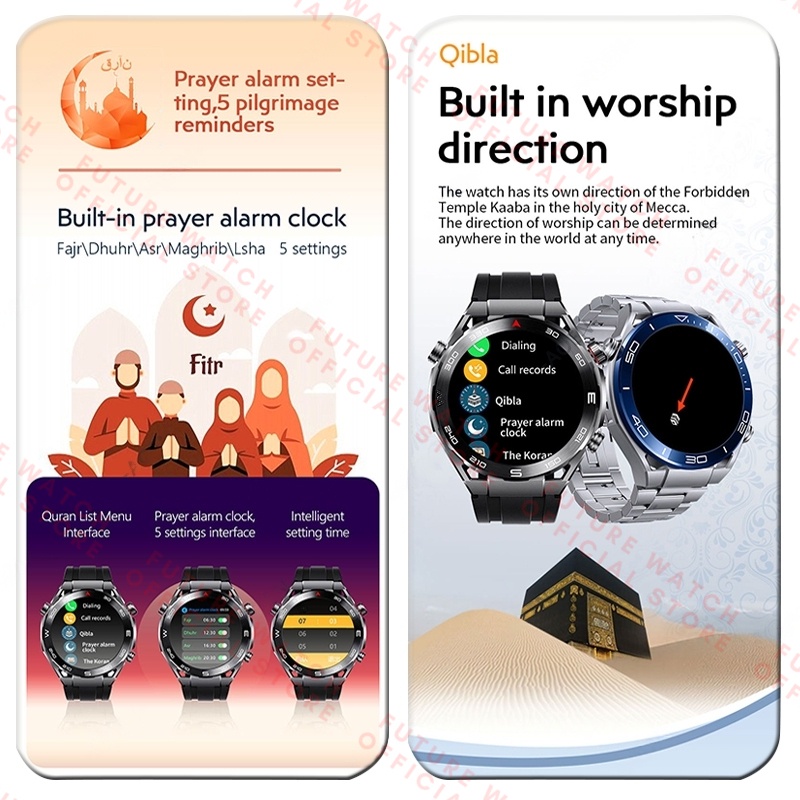 [Cod] Smartwatch Muslim Quarn Watch V520 Max Jam Tangan Pria 1.46-Inch Quran Watch,Qibla