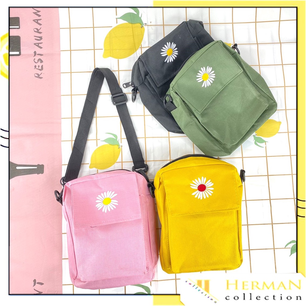 HC Tas Slempang Wanita Daisy Korea Sling Bag Wanita Motif Bunga Kanvas Tas Fashion Wanita Tas Bahu M