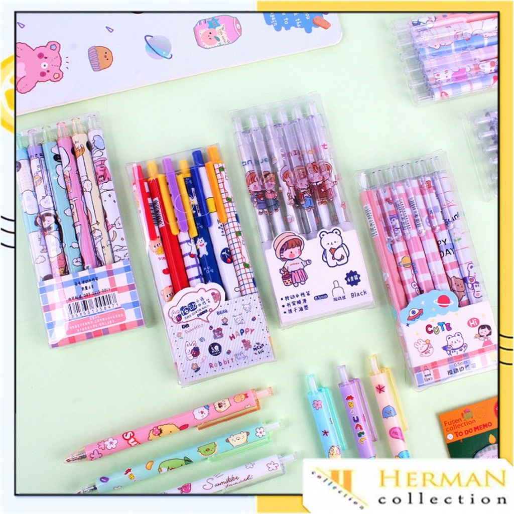

HC Pulpen Gel 0.5mm 6Pcs Pen Bolpoin Tinta Gel Cair Model Cetekan Isi 6 Pcs Pena Aesthetic