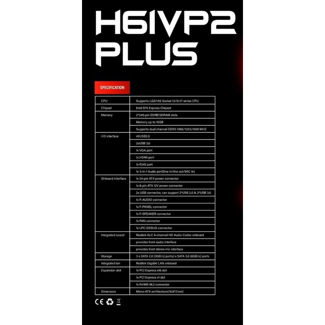 MAINBOARD /MOTHERBOARD GAMING VARRO H61 VP2 PLUS SOCKET 1155 DDR3 NVME