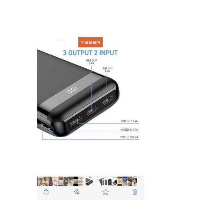 Veger Powerbank V31 30000Mah 3 Ports Usb Output 2.4A Indicator Led