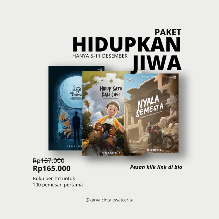 

Paket Buku Hidup Satu kali Lagi & Seni Tinggal di Bumi / Nyala Semesta