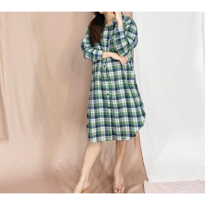 Best Seller Tunik Kemeja Wanita Lengan Panjang Flanel / Tunik Flanel Kotak Kotak Pengiriman Cepat