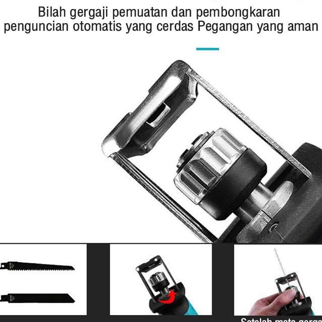 Reaim Mesin Reciprocating Saw Cordless Gergaji Kayu Besi Baterai Koper Alat  Pemotong Gergaji Kayu